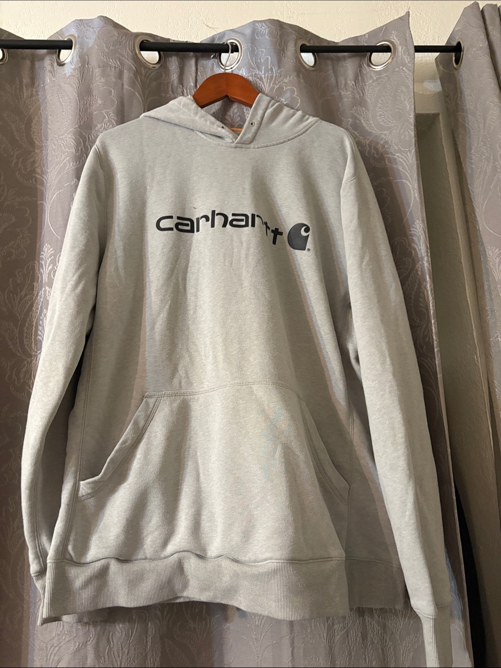 Carhartt Light Gray Crewneck Hooded Sweatshirt with Black Logo